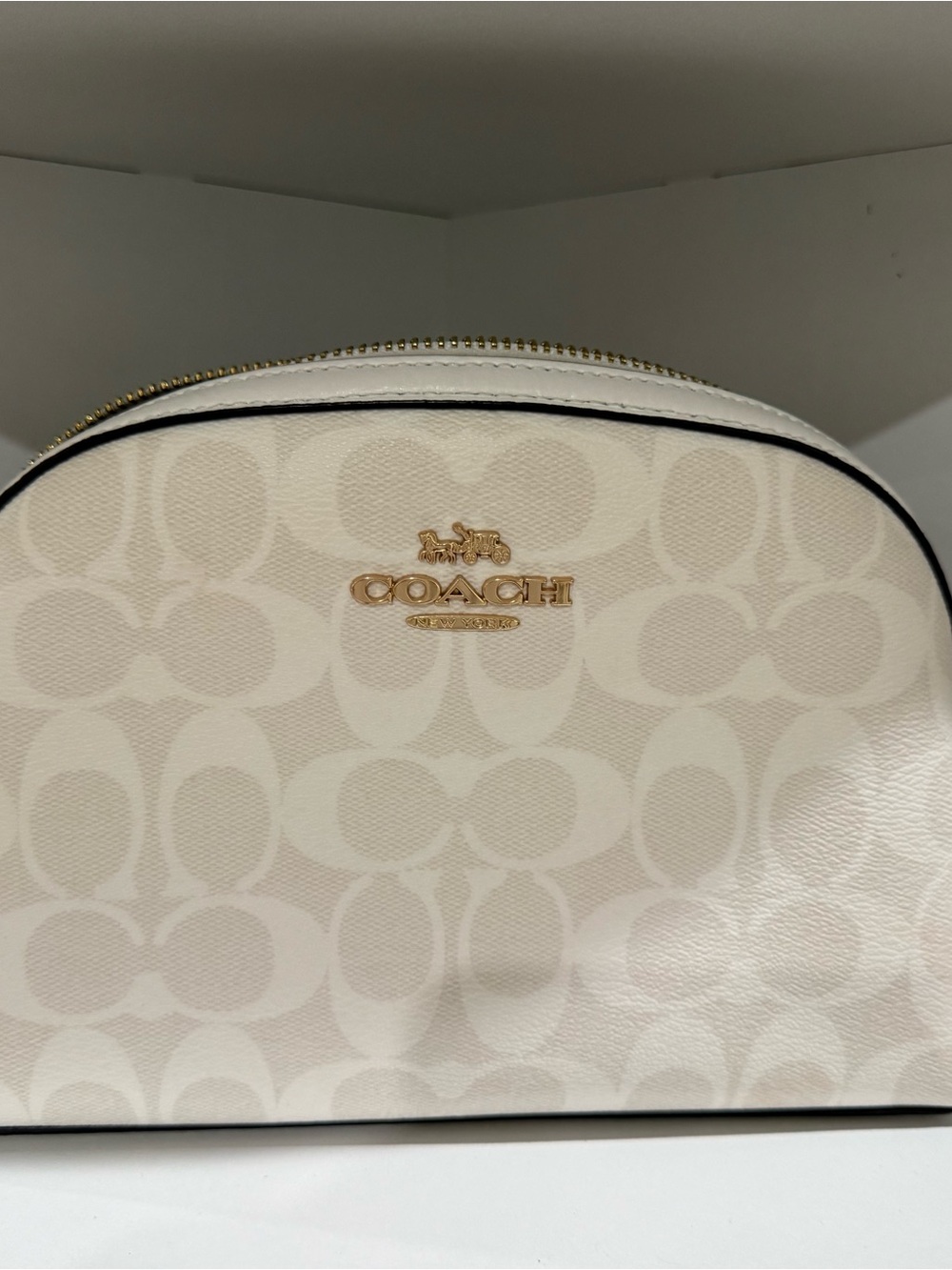 Coach Cream Signature Dome Cosmetic Pouch with Gold Hardware